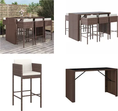 Produktbild von vidaXL 7 tlg. Gartenbar Set mit Kissen Braun Poly Rattan - Gartenbar Set - Gartenbar Sets - Garten Bar Set - Gartenbar