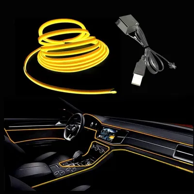 Obrázek produktu pro EL-světelný drát, žlutý, 10 metrů, flexibilní neonová trubice, napájení 5V DC, osvětlení interiéru, vhodné pro dekoraci automobilů