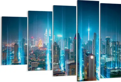 Produktbild von Bild auf Leinwand - Leinwandbild - Stadt Nacht Straße - 150x100cm - Wand Bild - Wanddeko - Leinwanddruck - Bilder - Kunstdruck - Wanddekoration - Leinwand bilder - Wandkunst - EG150x100-3903