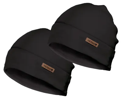 Produktbild von HERMKO 881910 2er Pack Mütze für Damen und Herren aus 100% Baumwolle, Farbe:schwarz, Größe:S/M