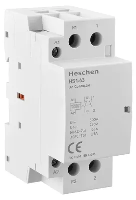 AC-Schütz HS1-63, 2-polig 1NO 1NC, 220-240V, DIN-Schiene 35mm