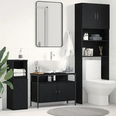 Produktbild von Möbel Waschbeckenunterschrank Schwarz Eiche 80x30x60 cm Holzwerkstoff - Badspiegel 862237