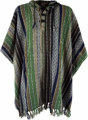 Produktbild von Guru-Shop Cardigan Herren Poncho Hippie chic, Ethno Poncho, Andenponcho - grün/schwarz multicolor Standard