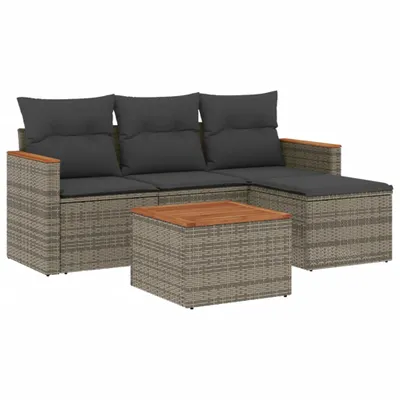 Immagine prodotto di Set Divano da Giardino 5 pz con Cuscini Grigio in Polyrattan