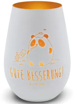 Produktbild von Mr. & Mrs. Panda Kerzenglas Panda Gute Besserung - Weiß - Geschenk, Kerzenhalter, Windlicht Balkon, licht deko, Teelichthalter, Laterne, Terrasse