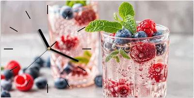Produktbild von Wanduhr aus Glas mit Motiv Cocktail Beeren- 60 x 30 cm - inkl. Aufhängesystem
