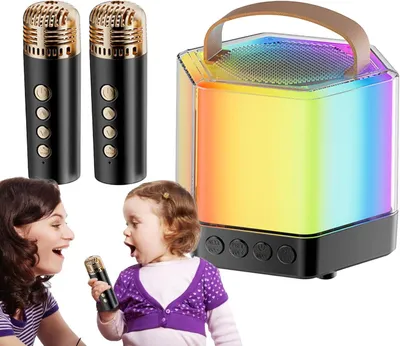 Productafbeelding van Draadloze Karaokemachine - Karaoke Speaker - Feest Verlevendigen - Met 2 Microfoons - 12 x 12 x 12 cm - Zwart