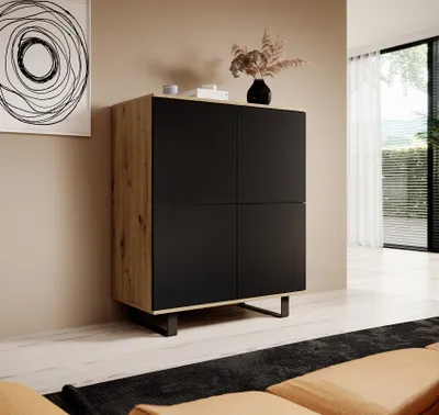 Produktbild von Kommode 4-Türig, Aufbewahrungsschrank, Sideboard, 100 cm, Artisan/Schwarz, Loft-Design, "Masimo"