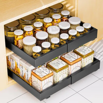 Obrázok produktu pre Sada dvoch výsuvných zásuviek s teleskopickými koľajnicami určených do kuchynských skriniek