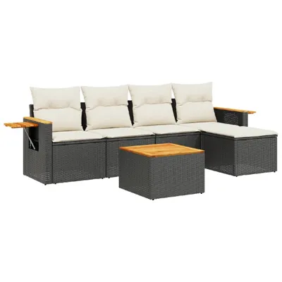 Produktbild von vidaXL 6-tlg. Garten-Sofagarnitur mit Kissen Schwarz Poly Rattan