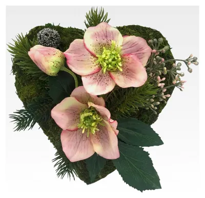 Produktbild von Grabgesteck Moosherz mit Eisblumen in Rosa
