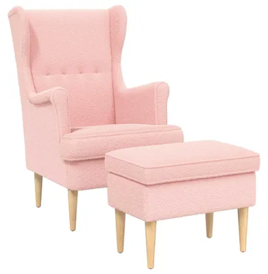 Image de vidaXL : 2 fauteuils avec repose-pieds, tissu bouclé rose
