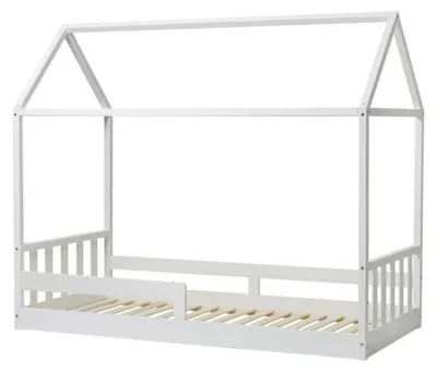 Produktbild von Belladoor Weiß 190x90 cm Kinderbett Hausbett, Kiwi Cabane Abenteuerbett Mit Lattenrost Und Bettgitter, Offenes Dachgestell Aus Kiefernholz, Spielbett Für Kleinkinder Und Jugendliche