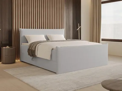 Obrázek produktu pro Chilly Möbel Design Postel Liva - Komfortní boxspringová postel s úložným prostorem, matrací a topperem 140x200 cm / Bouclé / Šedá