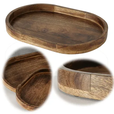 Produktbild von LS-LebenStil XL Deko-Tablett Mango Holz Braun 36cm Rund Serviertablett Küchentablett Servierschale Holztablett Kerzentablett Betttablett Frühstück