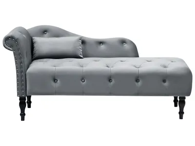 Produktbild von BELIANI Chaiselongue Linksseitig Grau Samtstoff mit Kissen Hohe Rückenlehne Armlehnen Gedrechselte Holzfüße Nieten Knöpfe Retro Chesterfield Stil