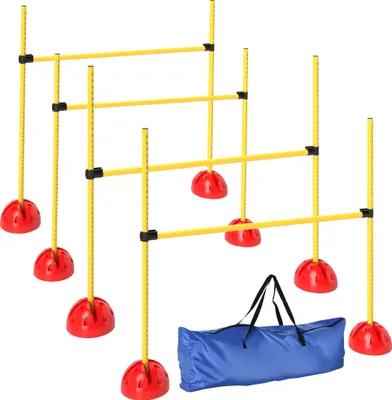 Zdjęcie produktu dla PawHut Agility Set Dogs 4-częściowy, wypełniany sprzęt do treningu psów, wtykowy zestaw przeszkód z regulowaną wysokością, torba transportowa, akcesoria treningowe, trening koordynacyjny do gier