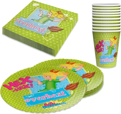 Produktbild von Bibi Blocksberg 80-tlg. Party Set – 2x Teller Becher Servietten Kindergeburtstag