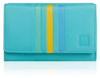 Immagine prodotto di Portafoglio da donna in pelle, blu con dettagli gialli