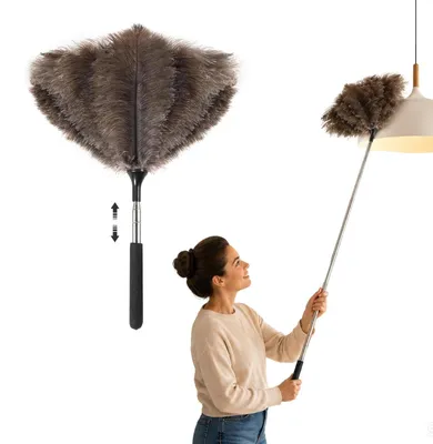 Staubwedel Straußenfedern, Teleskopstiel ausziehbar bis 106 cm