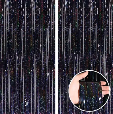 Obrázek produktu pro Lametta závěs 2 x 1 m, černý třpytivý, holografický Party dekorace Fotografické pozadí