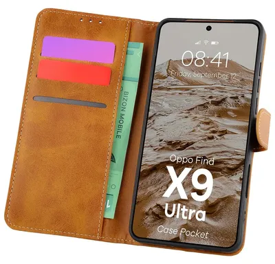 Produktbild von Handyhülle mit Klappe für Oppo Find X9 Ultra, Bizon Case Pocket, Braun
