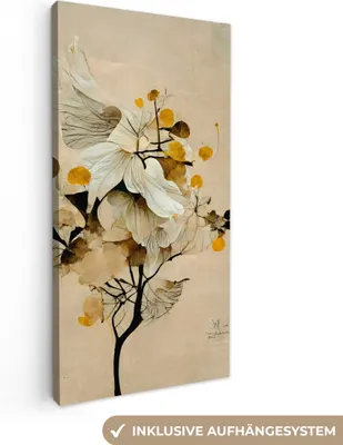 Produktbild von MuchoWow® - Leinwandbilder - Blumen - Pflanzen - Gold - Vintage, Wandbild, Wanddeko Bilder Wohnzimmer, 40x80 cm
