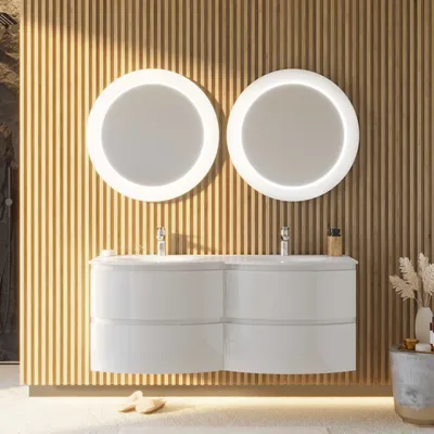 Immagine prodotto di Mobile bagno sospeso curvo 140 cm bianco lucido con 2 specchi led | Los angeles