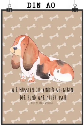 Produktbild von Mr. & Mrs. Panda Bild Hund Basset Hound DIN A0 - Hundeglück - Geschenk, Posterdruck, Süß, wanddeko, drucke, Plakat, Lustig, Wandbild, Sprüche