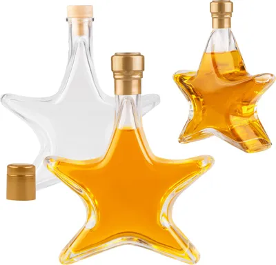 Zdjęcie produktu dla SUPERBUTELKI - Świąteczna Butelka GWIAZDKA 200ml na nalewki, bimber, likier, wódkę + kapturek