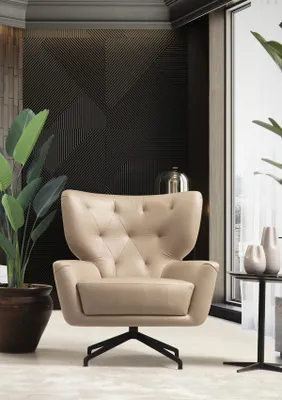 Image de Fauteuil à oreilles Fauteuil rembourré 1 place Marron Fauteuil rembourré Cuir Moderne