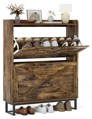 Immagine prodotto di Armadio per scarpe stretto con 2 ante, scaffale per scarpe in legno, colore marrone, dimensioni 80x23,8x101,7 cm