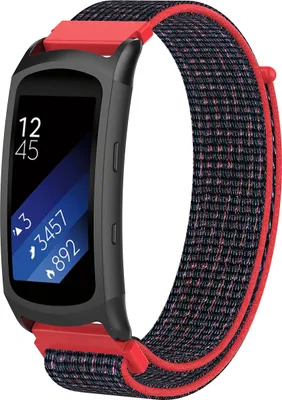 Produktbild von Ersatz Armband für Samsung Gear Fit 2 / Pro Band Armband Nylon SCHWARZ-ROT kompatibel mit SM-R360/Fit 2 Pro SM-R365