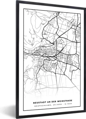 Produktbild von MuchoWow® Gerahmtes Poster Neustadt an der Weinstraße - Stadtplan - Karte 40x60 cm - Poster mit Schwarzem Bilderrahmen Wandposter Rahmen Foto Bilder - Papierdruck - Wandbilder