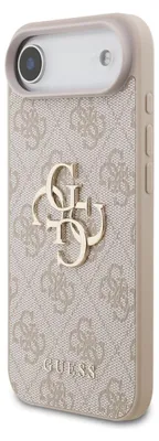 Image de Housse iPhone 17 Air similicuir Guess rose Big Logo métal doré