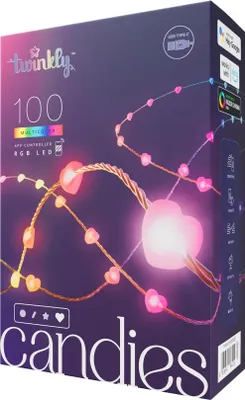 Zdjęcie produktu dla Twinkly Candies 100 diod LED RGB w kształcie serca, przezroczysty przewód, USB-C|Twinkly