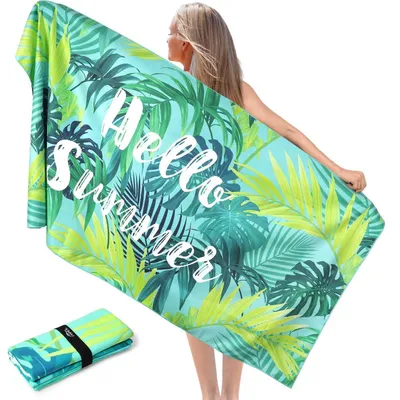 Produktbild von Strandtuch Mikrofaser Groß 90x180cm Sandfest Schnelltrocknend Grüne Blätter