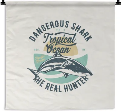 Produktbild von MuchoWow® Wandteppich Wandbehang Hai - Tiere - Vintage 60x60 cm Tapisserie Dekoration Wandtuch - Dekorationen - Wand Decke