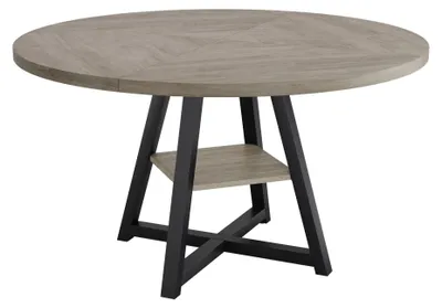 Produktbild von Runder Esstisch 120 cm - Industrial Esstisch - Rustikale Holzplatte - Stabiles Metallgestell - Für 4–8 Personen - Grau