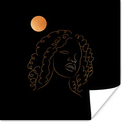 Produktbild von MuchoWow® Poster Frau - Mond - Strichzeichnung - Gold 75x75 cm - Wand Dekoration