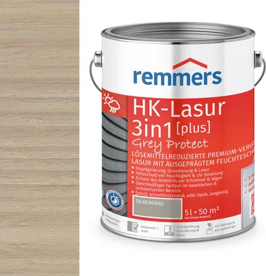 Immagine prodotto di Remmers HK-Lasur 3in1 (plus) 5 L Eimer Silbergrau RC-970