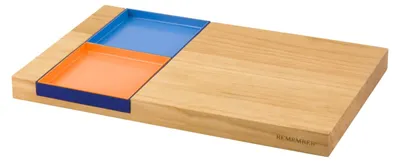 Servierplatte Holz mit 3 Stahlschalen, Gusto M, 34x21 cm