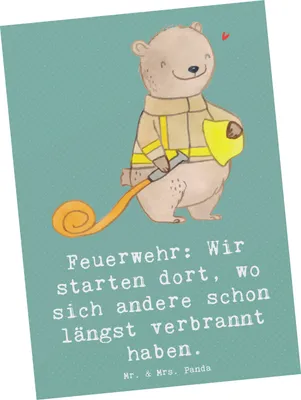 Produktbild von Mr. & Mrs. Panda einzelkarte Feuerwehrmann Helden - Meeresbrise - Geschenk, Grußkarte, Postkarten, Risikobereitschaft, Hilfsbereitschaft, Beruf, Kunstkarten, Postkarte