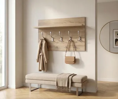 Obrázok produktu pre Happy Babies – Nástenný vešiak s 9 háčikmi 69 x 40 Moderný vešiak | Nástenný panel s úchytmi | Vešiaky – predsieň, farba Sonoma