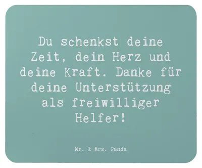 Produktbild von Mr. & Mrs. Panda Mousepad Spruch Freiwilliger Dank - Meeresbrise - Geschenk, Mouse Pad, Helfer, Anerkennung, Aufmerksamkeit, Freiwilligenarbeit, Bedanken, Mauspad, pc