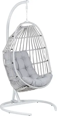 Produktbild von BELIANI Hängesessel Grau Rattan mit Gestell inkl. Kissen Outdoor Indoor Modern Boho Stil Garten Wohnzimmer Terrasse