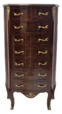 Image de Commode baroque Casa Padrino avec 7 tiroirs, en bois de noyer. Dimensions : largeur 70 cm, profondeur 30 cm, hauteur 125 cm