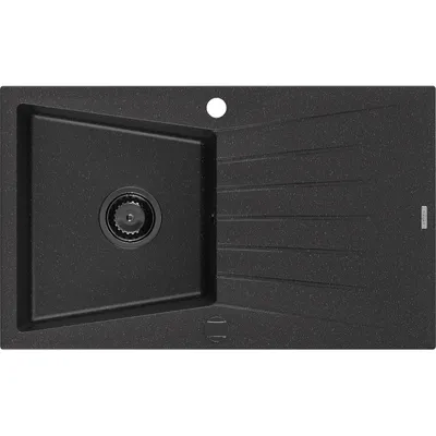 Obrázok produktu pre Mexen Cesar granitový jednokomorový drez s odkvapkávačom 775 x 470 mm, Čierna/Strieborná metalíza, Sifón Čierna - 6514771010-73-