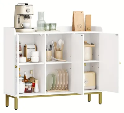 Produktbild von Sideboard – Aufbewahrungsschrank – Anrichte – Küchenschrank – Wohnzimmerkommode – Weißes Sideboard mit 3 gebogenen Türen