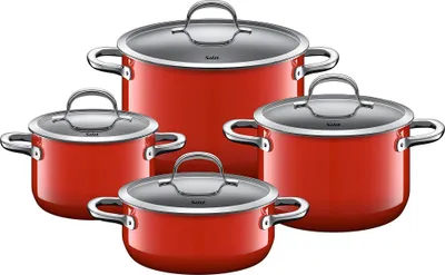 Produktbild von Silit Passion Red Topfset 4-teilig, Töpfe mit Glasdeckel, Silargan Funktionskeramik, Induktionstöpfe, Topf Induktion, rot